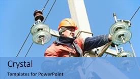  Presentation with electric pole - PPT theme with electricity - electrician lineman repairman worker background and a light blue colored foreground
