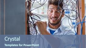  Presentation with wires - Audience pleasing PPT layouts consisting of electricity - electrician trying to untangle wires backdrop and a ocean colored foreground
