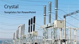 Presentation with high voltage - Presentation theme consisting of electricity - general view to high-voltage substation background and a light blue colored foreground