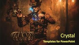  Presentation with electricity - Audience pleasing PPT theme consisting of electricity - steampunk man with tesla coil backdrop and a wine colored foreground