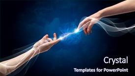  Presentation with electric current - Theme with electricity - two male arms reaching background and a navy blue colored foreground