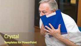  Presentation with computer - Slide set consisting of electricity budget - shocked businessman looking at his background and a  colored foreground