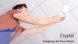  Presentation with light bulb - PPT theme having electricity changes - man changing light bulb background and a light gray colored foreground