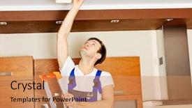  Presentation with change - Theme featuring electricity changes - young electrician working change background and a coral colored foreground