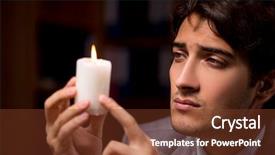  Presentation with candle - Theme enhanced with electricity crisis - businessman working late in office background and a  colored foreground