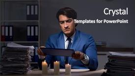  Presentation with candle - PPT layouts having electricity crisis - businessman working late in office background and a  colored foreground