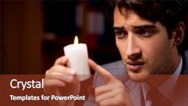  Presentation with candle - PPT theme having electricity crisis - businessman working late in office background and a  colored foreground