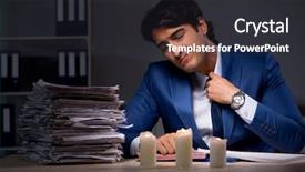  Presentation with candle - Beautiful slides featuring electricity crisis - businessman working late in office backdrop and a  colored foreground