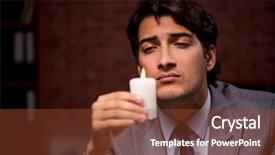  Presentation with candle - Slides with electricity crisis - businessman working late in office background and a  colored foreground