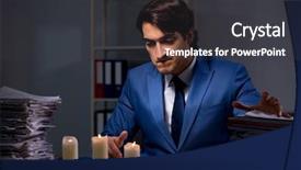  Presentation with electricity - Cool new PPT theme with electricity crisis - businessman working late in office backdrop and a dark gray colored foreground