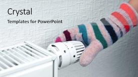  Presentation with temperature - Beautiful presentation theme featuring electricity crisis - woman holding temperature knob backdrop and a light gray colored foreground
