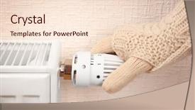  Presentation with temperature - Slides featuring electricity crisis - woman holding temperature knob background and a  colored foreground