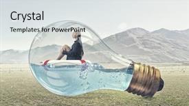  Presentation with light bulb - Beautiful PPT theme featuring electricity crisis - young businesswoman floating on life backdrop and a light gray colored foreground