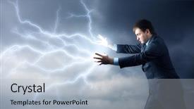  Presentation with electricity - PPT theme consisting of electricity crisis - young man with lightnings background and a light blue colored foreground
