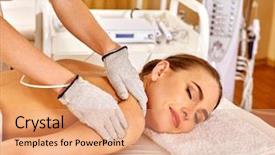  Presentation with massage therapy - Beautiful PPT theme featuring electricity gloves used for therapy backdrop and a coral colored foreground