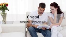  Presentation with electricity - Colorful PPT theme enhanced with electricity home - couple doing their bills backdrop and a light gray colored foreground