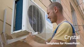  Presentation with new office - Theme featuring electricity home - young setup man installs background and a coral colored foreground