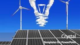  Presentation with solar wind energy - Audience pleasing PPT theme consisting of electricity industry - bulb from clouds above backdrop and a dark gray colored foreground