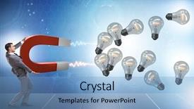  Presentation with magnetism - Cool new PPT layouts with electricity magnetism - businessman catching light bulbs backdrop and a light blue colored foreground