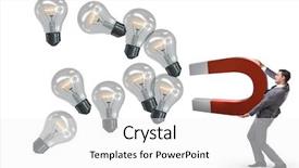 Presentation with light bulbs - Slide deck enhanced with electricity magnetism - businessman catching light bulbs background and a white colored foreground