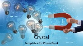  Presentation with magnetism - Cool new PPT layouts with electricity magnetism - businessman catching light bulbs backdrop and a light blue colored foreground