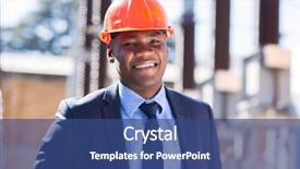  Presentation with substation - Theme featuring electricity management - portrait of african industrial businessman background and a ocean colored foreground