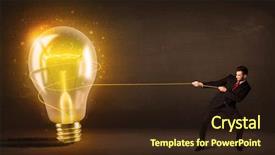  Presentation with glowing light bulb light bulb - Presentation theme with electricity market - business man pulling a big background and a wine colored foreground