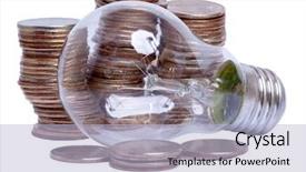  Presentation with electric - Presentation theme with electricity market - color photos of coins background and a light blue colored foreground