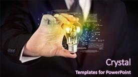  Presentation with glowing light bulb light bulb - Slide set featuring electricity market - serious business person has background and a wine colored foreground