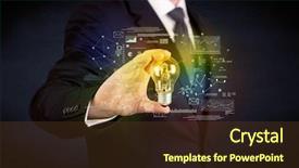  Presentation with glowing light bulb light bulb - Beautiful PPT theme featuring electricity market - serious business person has backdrop and a  colored foreground