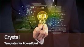  Presentation with glowing light bulb light bulb - Theme with electricity market - serious business person has background and a tawny brown colored foreground