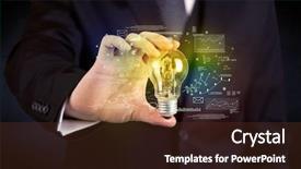  Presentation with glowing light bulb light bulb - Slides featuring electricity market - serious business person has background and a tawny brown colored foreground