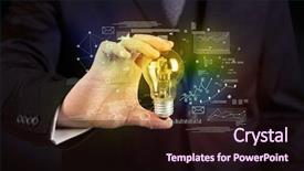  Presentation with glowing light bulb light bulb - Slide set consisting of electricity market - serious business person has background and a wine colored foreground