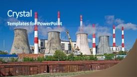  Presentation with electricity power plant - Theme enhanced with electricity power generating plant background and a ocean colored foreground