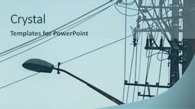  Presentation with power lines - Beautiful PPT theme featuring electricity power lines with street backdrop and a light blue colored foreground