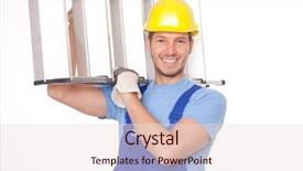  Presentation with dr holding ipad - Presentation theme having electricity safety - ledder holding man background and a  colored foreground