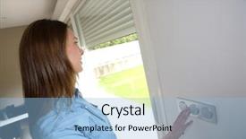  Presentation with electric - Amazing theme having electricty - woman lifting electric shutters backdrop and a  colored foreground