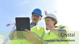  Presentation with building construction - Slide set consisting of electricty energy theams - construction manager and engineer working background and a mint green colored foreground