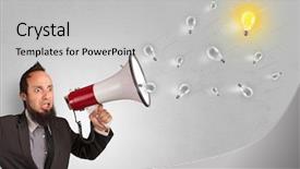  Presentation with new idea innovation - PPT theme consisting of electricty energy theams - person talking in megaphone background and a light gray colored foreground