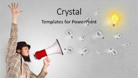  Presentation with bulb - Presentation theme featuring electricty energy theams - person talking in megaphone background and a light gray colored foreground