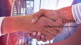  Presentation with corporate milestone - Presentation with electricty theams - corporate men doing handshake background and a coral colored foreground