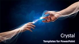  Presentation with electric current - Slide deck having electricty theams - two male arms reaching background and a navy blue colored foreground