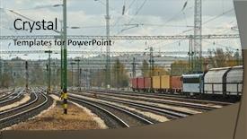  Presentation with tracks - Presentation theme featuring electrifying - railroad tracks in the fog background and a light gray colored foreground