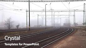 Presentation with tracks - Colorful PPT layouts enhanced with electrifying - railroad tracks in the fog backdrop and a dark gray colored foreground