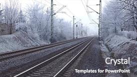  Presentation with tracks - Presentation theme featuring electrifying - railroad tracks in winter fog background and a dark gray colored foreground