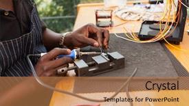  Presentation with soldering - Beautiful PPT layouts featuring electro industrial - senior african electrician using soldering backdrop and a coral colored foreground