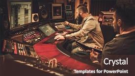  Presentation with industrial engineer - Presentation design enhanced with electro industrial - sound engineer and guitarist recording background and a tawny brown colored foreground