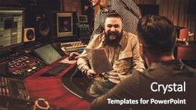  Presentation with industrial engineer - Cool new PPT layouts with electro industrial - sound engineer and musicians working backdrop and a tawny brown colored foreground