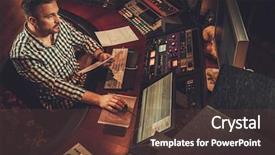  Presentation with professional sound recording - Slide set featuring electro industrial - sound engineer working in boutique background and a  colored foreground