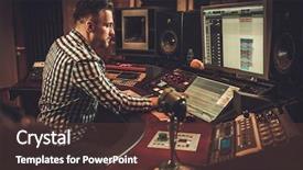  Presentation with recording studio - Cool new theme with electro industrial - sound engineer working in boutique backdrop and a  colored foreground